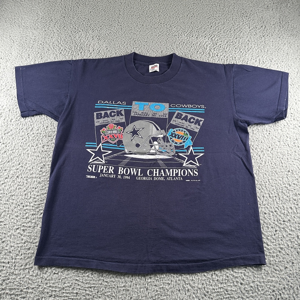 Vtg Dallas Cowboys Super Bowl Champs T Shirt Mens L Blue NFL 1994 Single Stitch